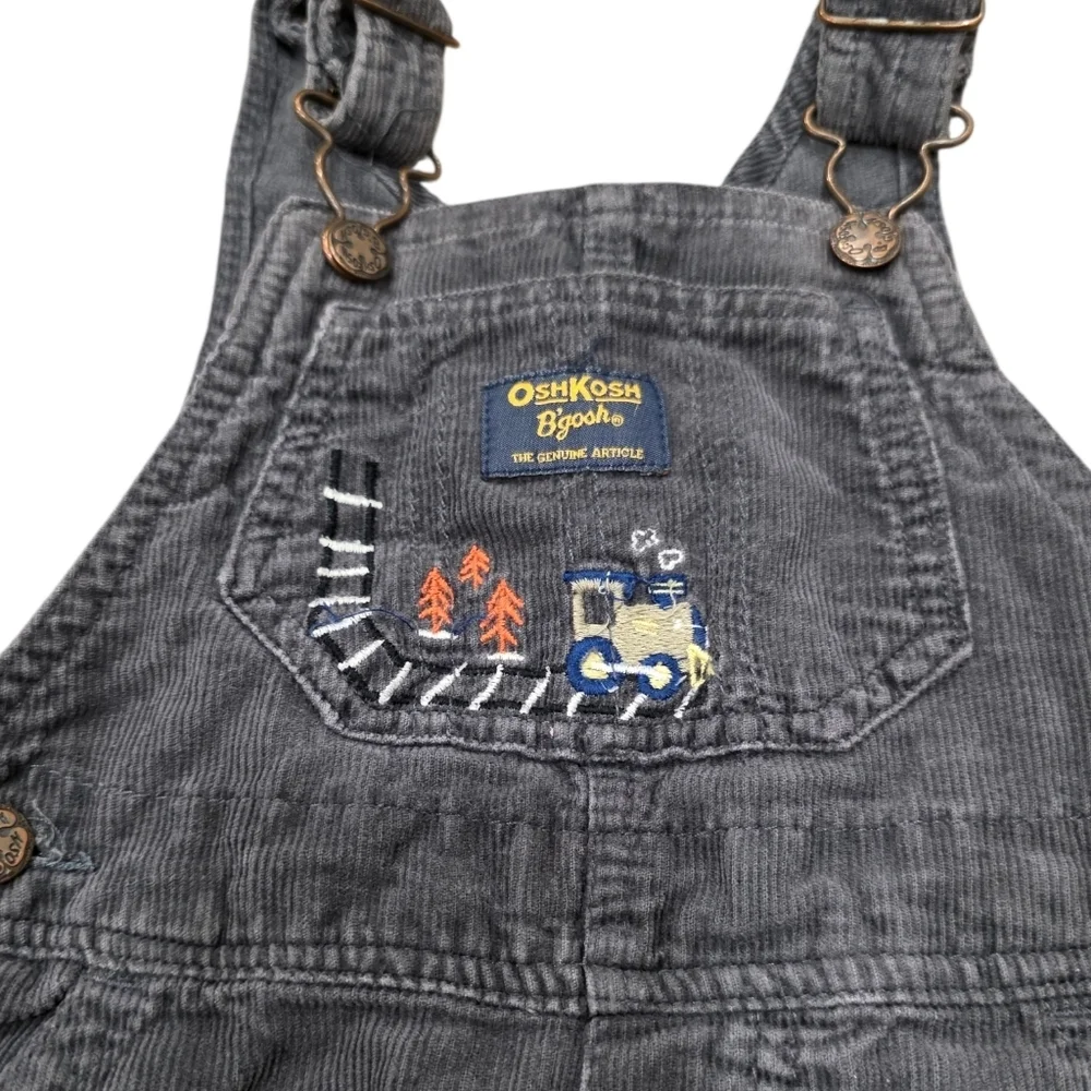 OshKosh B'gosh Vintage Gray Corduroy Overalls with Penguin Embroidery 24 Months